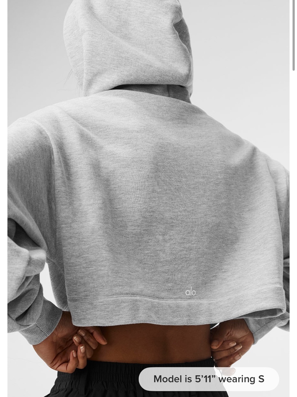 ALO Yoga Light Gray Cropped Hoodie - Picture 2 of 3